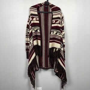 Forever 21 Cardigan Sweater Women's Medium Southwestern Tribal Burgundy Brown